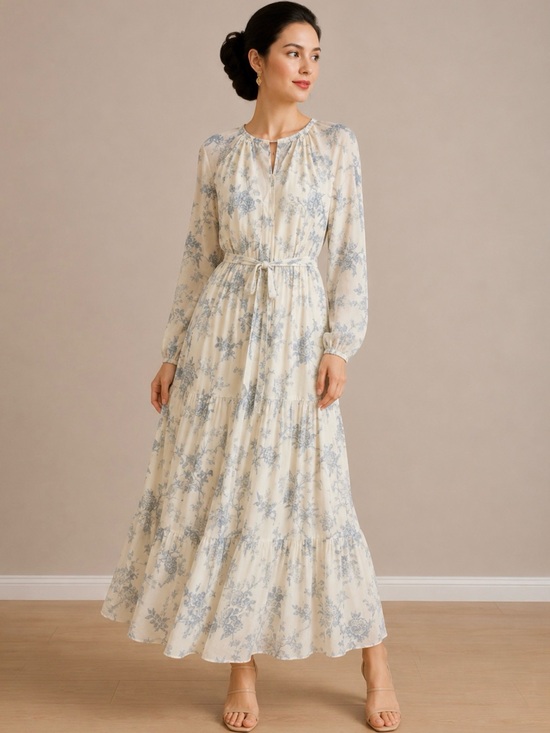 Ivy City Co Dresses & Skirts - Ivy City Co Imogene Cream Maxi Dress with Blue Toile Floral Print